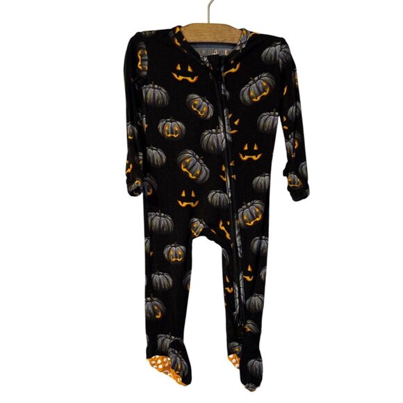 Little Bum Bums Bamboo Black Pumpkin Halloween Baby Footed Pajamas 3-6M Zippy - Picture 1 of 5
